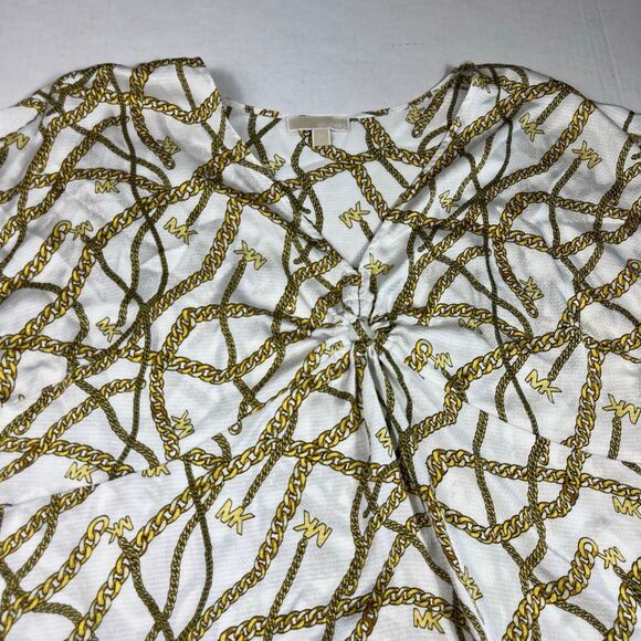 Michael Kors Logo Chain Print Blouse V-Neck Classic Bold Short Sleeve Top 3X - Picture 3 of 10